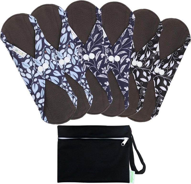 Wegreeco Reusable Menstrual Pads - Reusable Sanitary Pads | Reusable Panty Liners | Soft Cloth Menstrual Pads - 6 Pack with 1 Cloth Mini Wet Bag (Large, Leaves 02) - Image 2