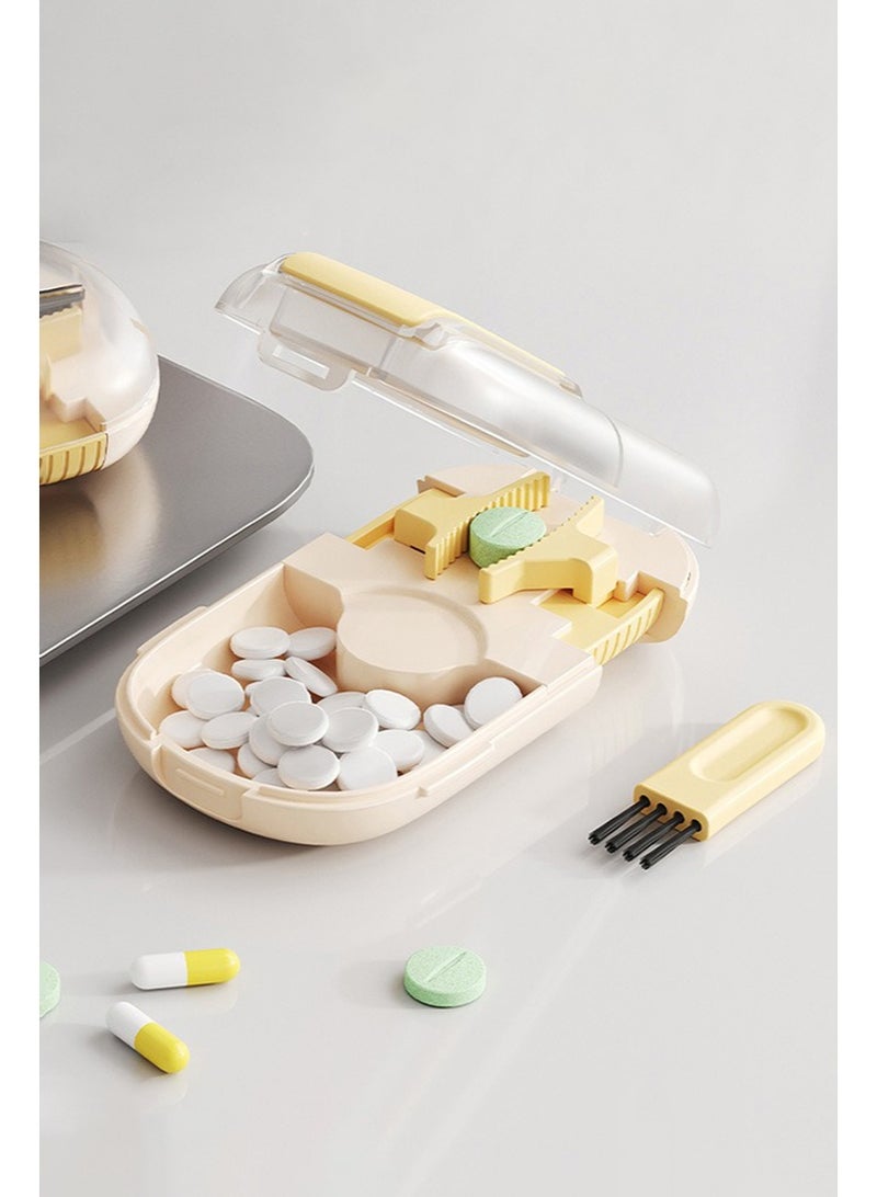 Pill Cutter and Splitter with Dispenser, Cuts Pills, Vitamins, Tablets, Stainless Steel Blade, Travel Sized, Assorted Colors ,Sticks Magnetically - Image 1