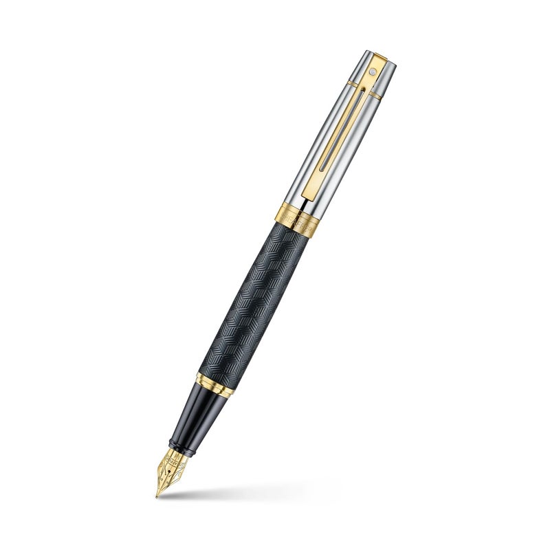 SHEAFFER Pen Sheaffer 300 E9347 Engraved Matt Black Barrel And Shiny Chrome Cap, Pvd Gold Trims Medium Fp - Image 1