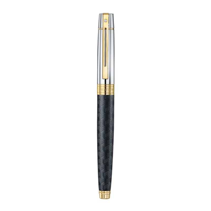 SHEAFFER Pen Sheaffer 300 E9347 Engraved Matt Black Barrel And Shiny Chrome Cap, Pvd Gold Trims Medium Fp - Image 4