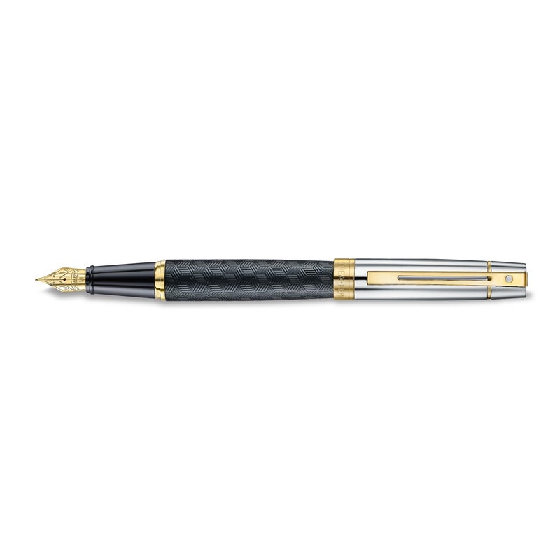 SHEAFFER Pen Sheaffer 300 E9347 Engraved Matt Black Barrel And Shiny Chrome Cap, Pvd Gold Trims Medium Fp - Image 3