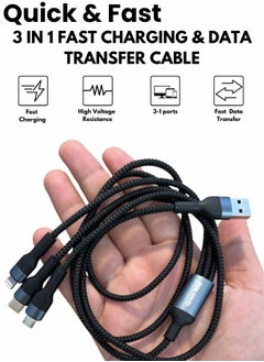 3-in-1 Multi Charging Cable USB to C type Android & iPhone Fast charging Data Transfer cable