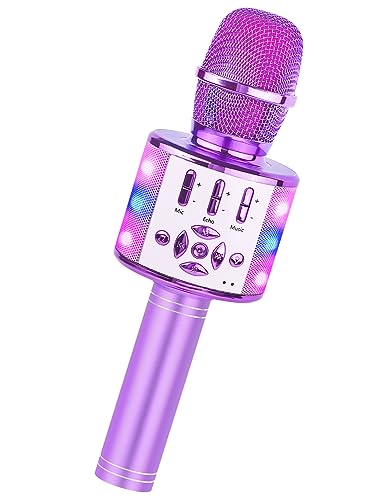 Amazmic Toys for Girls Kids Karaoke Microphone Toddler Microphone for Kids with Lights for Girls Birthday New Year Party Boys Toy Age 3 4 5 6 7 8Light Purple - Image 1