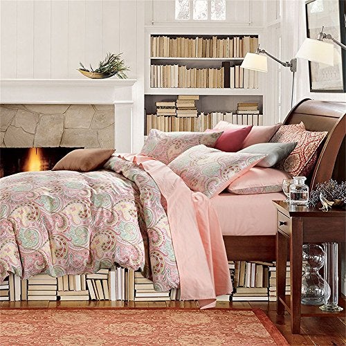 Brandream Duvet Cover & Pillowcases Set Hotel Luxury 800-Thread-Count Egyptian Quality Bedding with Button Closure Paisley Print Design King Size - Image 2