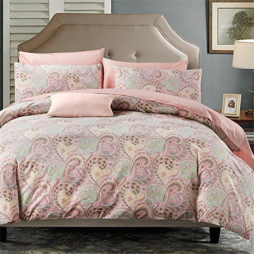 Brandream Duvet Cover & Pillowcases Set Hotel Luxury 800-Thread-Count Egyptian Quality Bedding with Button Closure Paisley Print Design King Size - Image 1