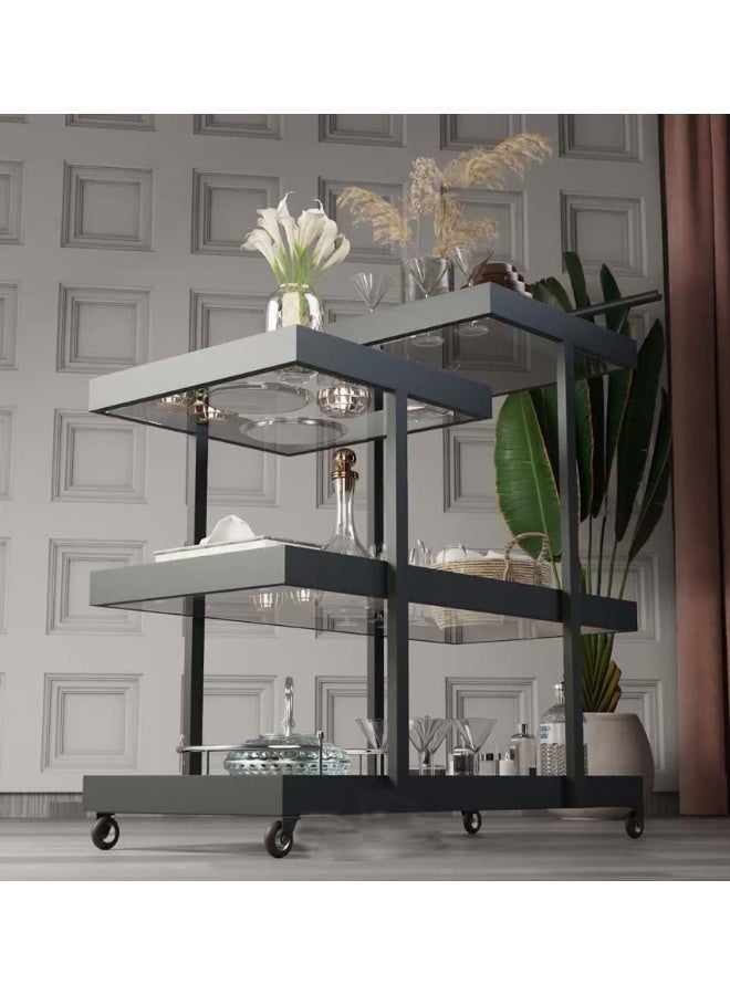 Horoof Market Modern Luxury Iron Trolley with Dual Upper Shelves and Transparent Plexiglass – Stylish Serving Cart for Home & Events  - Image 2