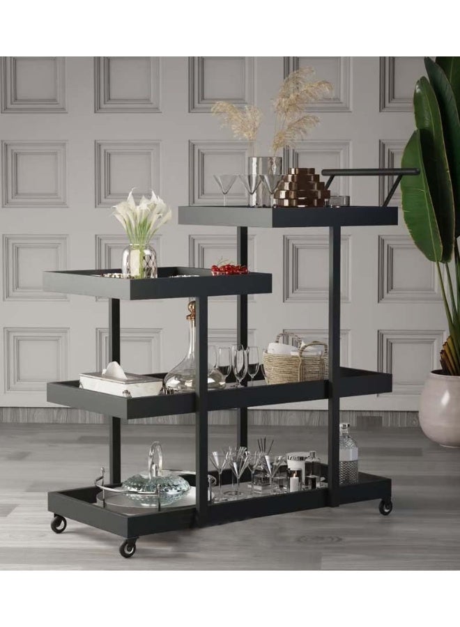Horoof Market Modern Luxury Iron Trolley with Dual Upper Shelves and Transparent Plexiglass – Stylish Serving Cart for Home & Events  - Image 1