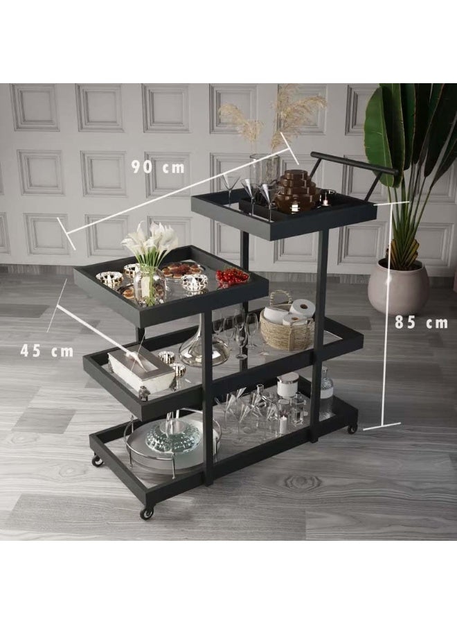 Horoof Market Modern Luxury Iron Trolley with Dual Upper Shelves and Transparent Plexiglass – Stylish Serving Cart for Home & Events  - Image 3