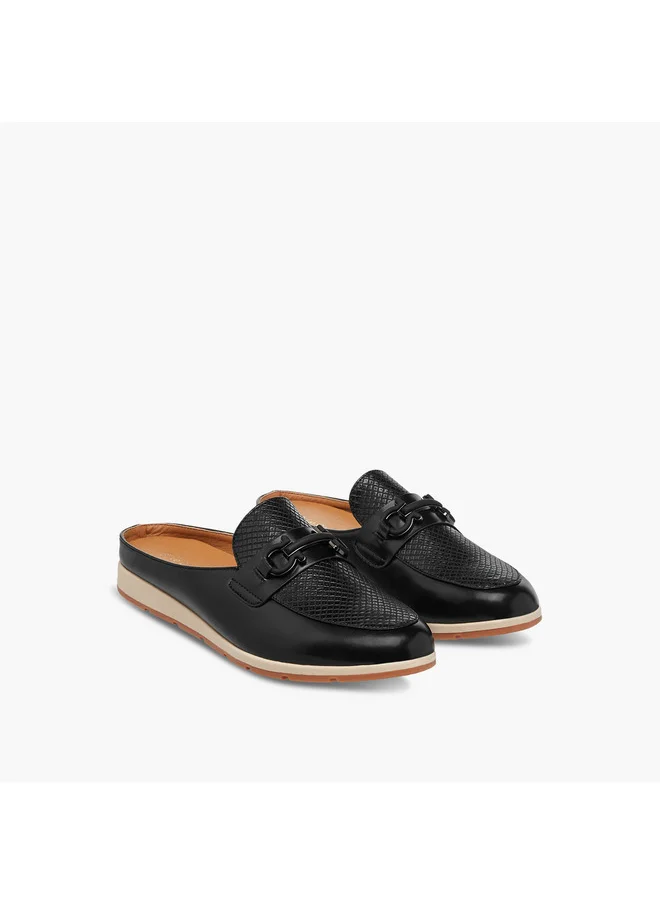 لو كونفورت Women's Textured Slip-On Mules with Metal Accent
