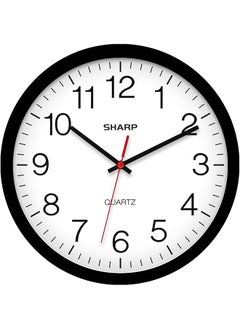SHARP Wall Clock – Black Silent Non Ticking 12 Inch Quality Quartz Battery Operated Round Easy To Read Home Kitchen Office Classroom School Clocks Sweep Movement  - Image 1