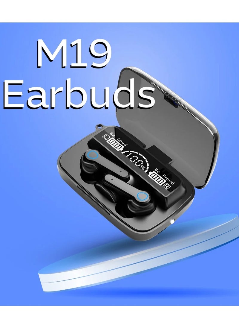 Generic - TWS M19 Bluetooth Earphone, Wireless Headphone, Noise Cancelling, Gaming Headset with Built-in Mic and LED Remote Control - Image 1
