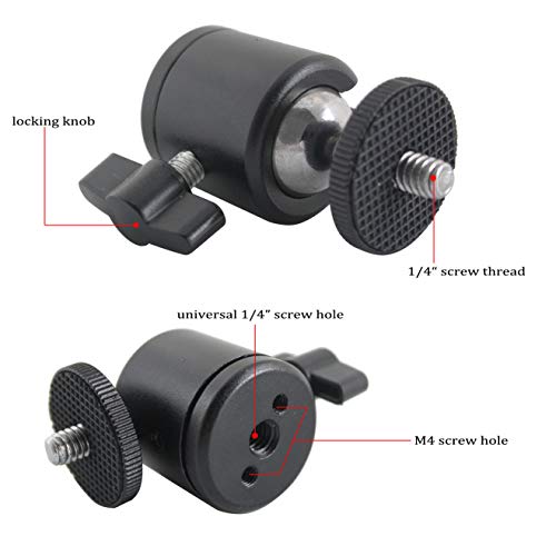 EXMAX 360 Degree Aluminum Alloy Body Rotating Swivel Mini Tripod Ball Head with 1/4" Screw Thread Base Mount for Lighter DSLR Camera Camcorder LED Light Bracket Hiking HTC Vive (Black) - Image 5