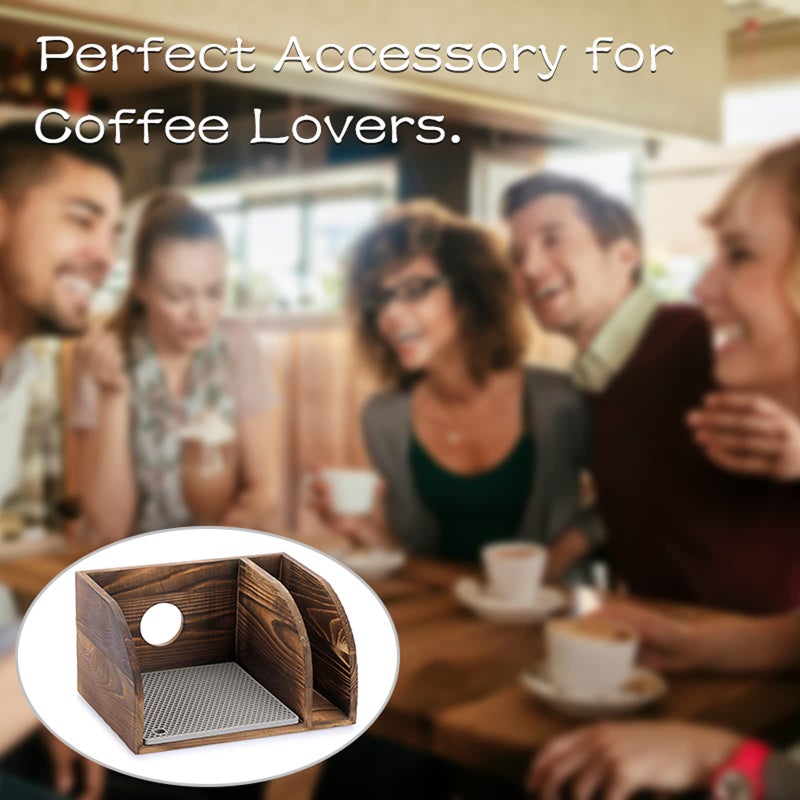 ELLDOO Vintage Wood Coffee Organizer Stand, Compatible with Chemex Coffee Makers, Holds Coffee Maker and Coffee Paper Filters, Fits Collar and Handle Carafes, with Grey Silicone Dripper Mat - Image 5