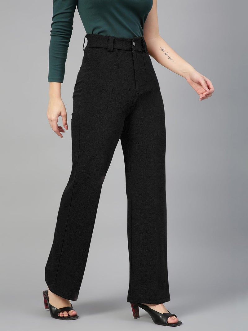 Mehrang High Rise Trousers for Women, Formal Pants for Women, Straight Fit Pants (30, Black) - Image 4