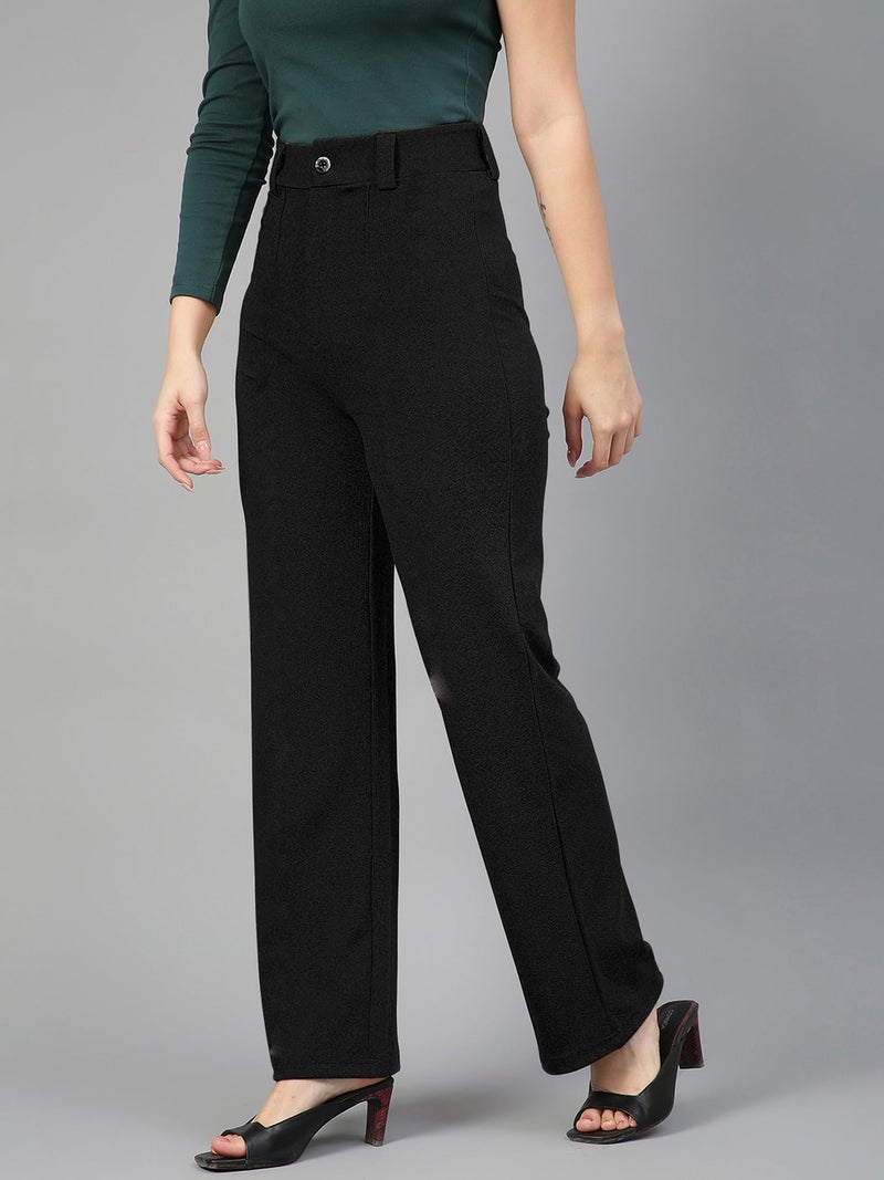 Mehrang High Rise Trousers for Women, Formal Pants for Women, Straight Fit Pants (30, Black) - Image 3