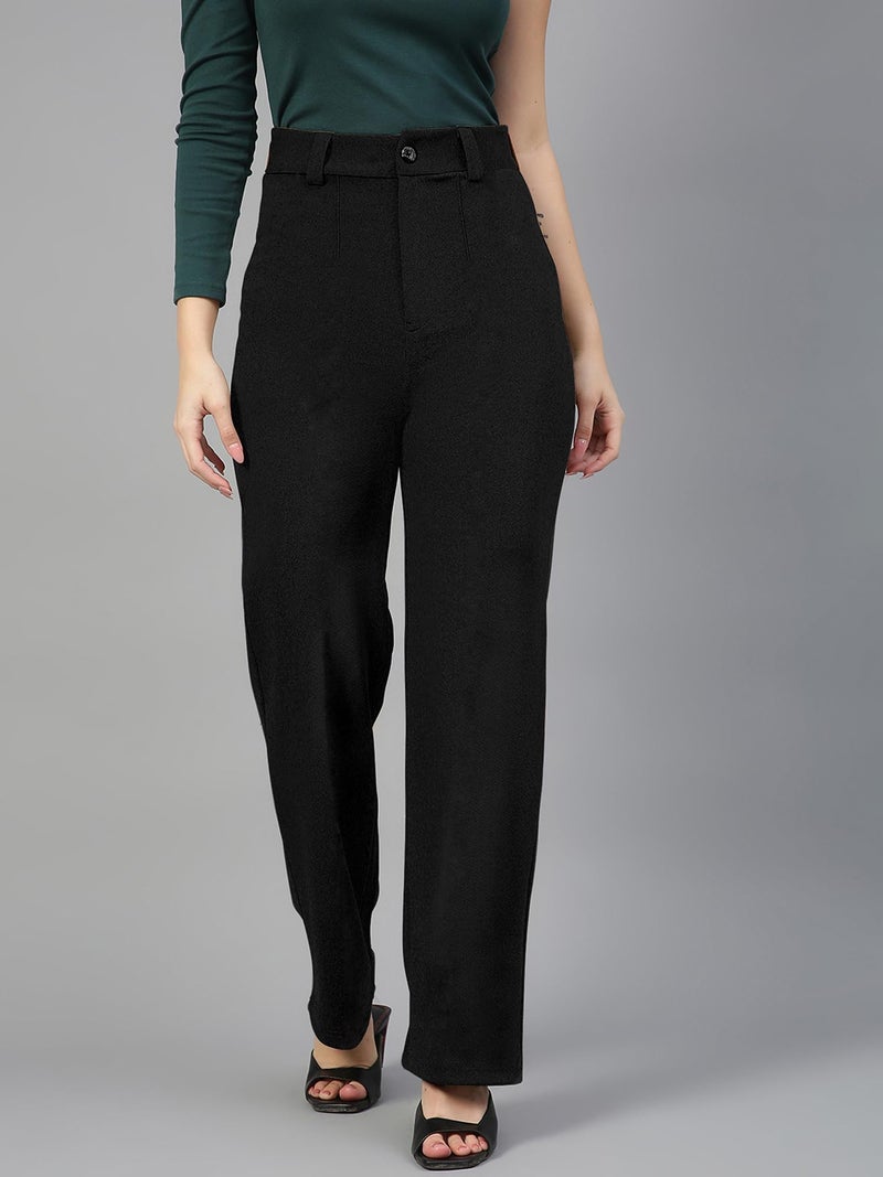 Mehrang High Rise Trousers for Women, Formal Pants for Women, Straight Fit Pants (30, Black) - Image 2