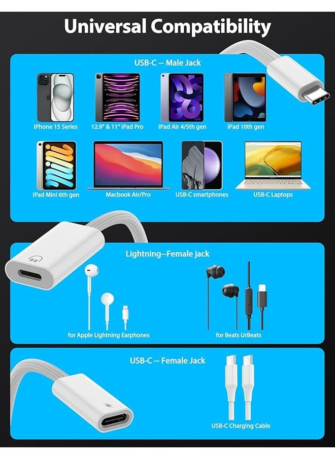 erorex - 2 In 1 Usb C To Lightning Headphone Audio Adapter With 60W Charge For Iphone 15 Pro Max Male Usb C To Female Lightning Earphone Converter With Usb C Fast Charge Splitter For Ipad 10 Not For Data&Otg - Image 1