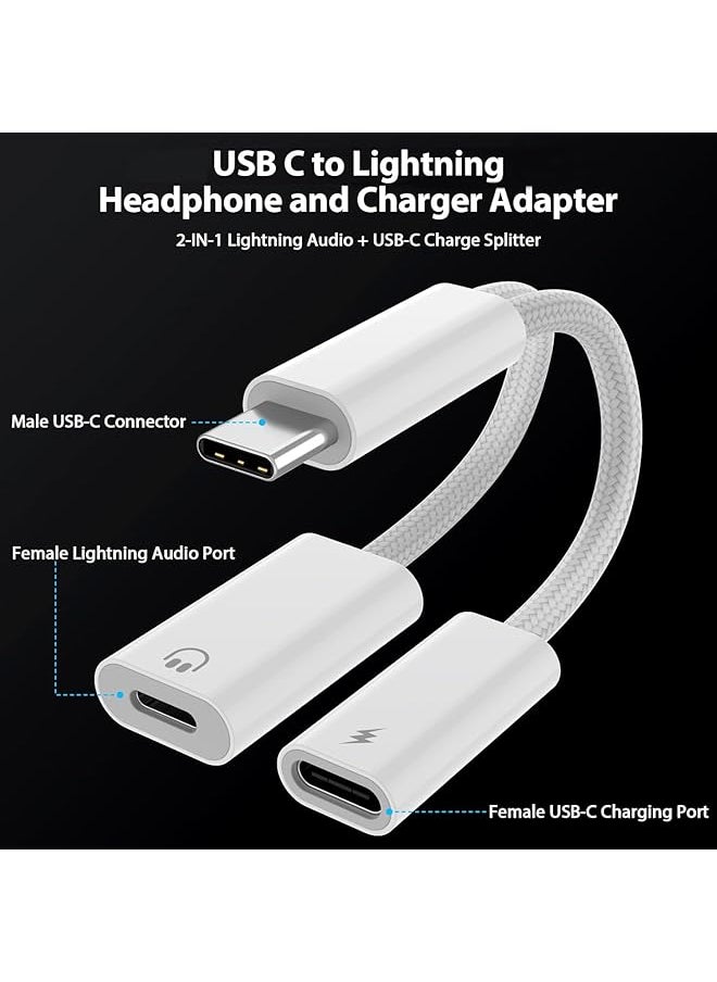 erorex - 2 In 1 Usb C To Lightning Headphone Audio Adapter With 60W Charge For Iphone 15 Pro Max Male Usb C To Female Lightning Earphone Converter With Usb C Fast Charge Splitter For Ipad 10 Not For Data&Otg - Image 1