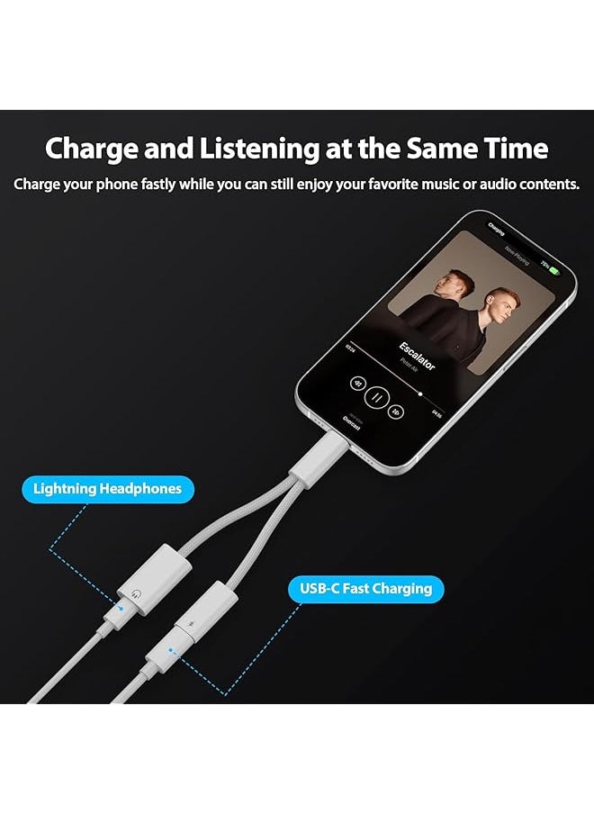 erorex - 2 In 1 Usb C To Lightning Headphone Audio Adapter With 60W Charge For Iphone 15 Pro Max Male Usb C To Female Lightning Earphone Converter With Usb C Fast Charge Splitter For Ipad 10 Not For Data&Otg - Image 1