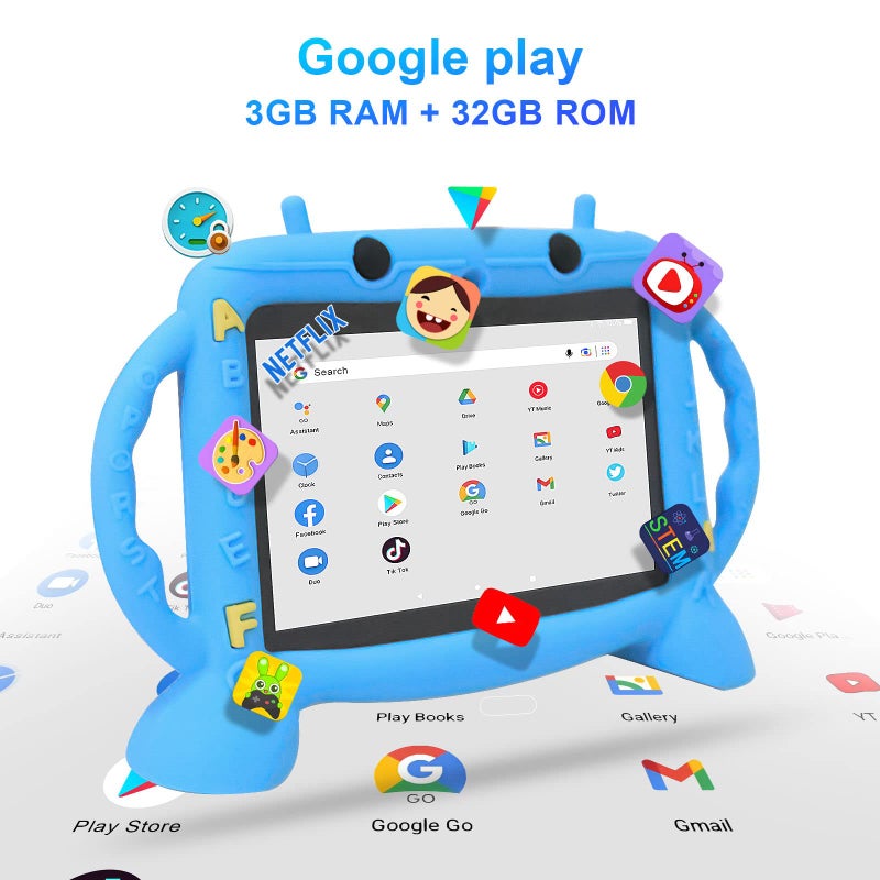 MengDash Kids Tablet, 7 inch Tablet for Kids 3-10, Educational Learning Toddler Tablet Android 11, 3GB RAM+32GB ROM Storage, Google Play YouTube (Blue) - Image 3