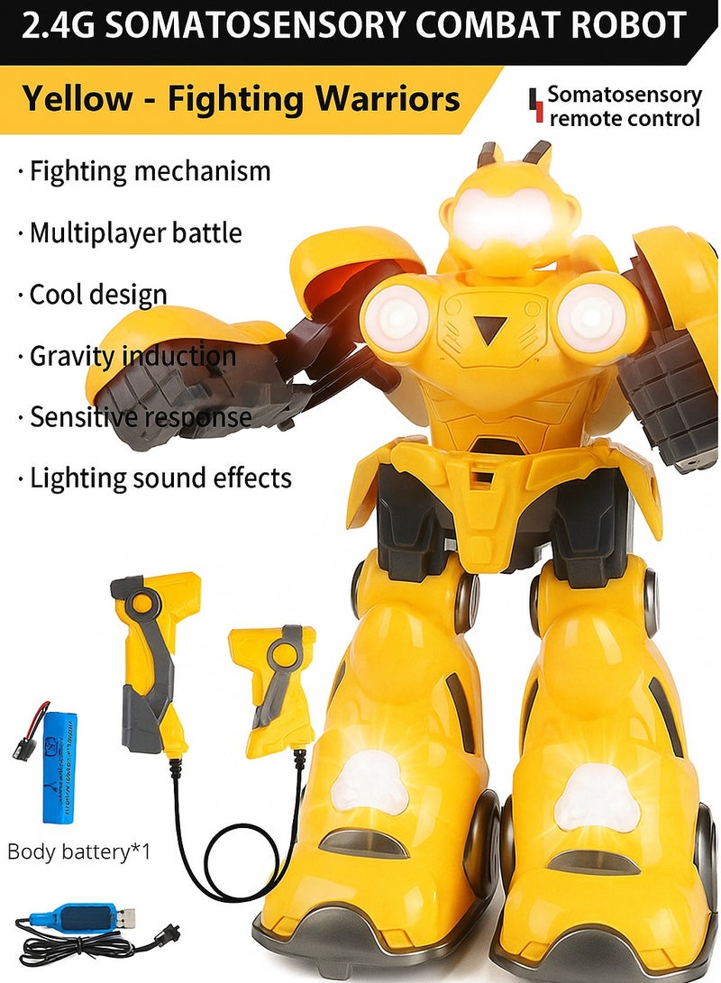 لعبة روبوت ذكية للتحكم عن بعد - 2.4 جيجاهرتز RC ومستشعر إيماءات، أضواء LED، تأثيرات صوتية، وضع اللعب المزدوج، لعبة تعليمية للأطفال من سن 3 سنوات فما فوق (أصفر) - Image 3