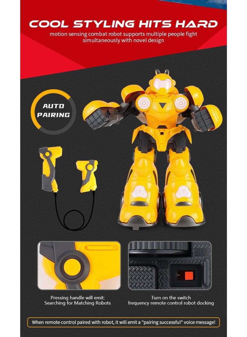 لعبة روبوت ذكية للتحكم عن بعد - 2.4 جيجاهرتز RC ومستشعر إيماءات، أضواء LED، تأثيرات صوتية، وضع اللعب المزدوج، لعبة تعليمية للأطفال من سن 3 سنوات فما فوق (أصفر) - Image 4
