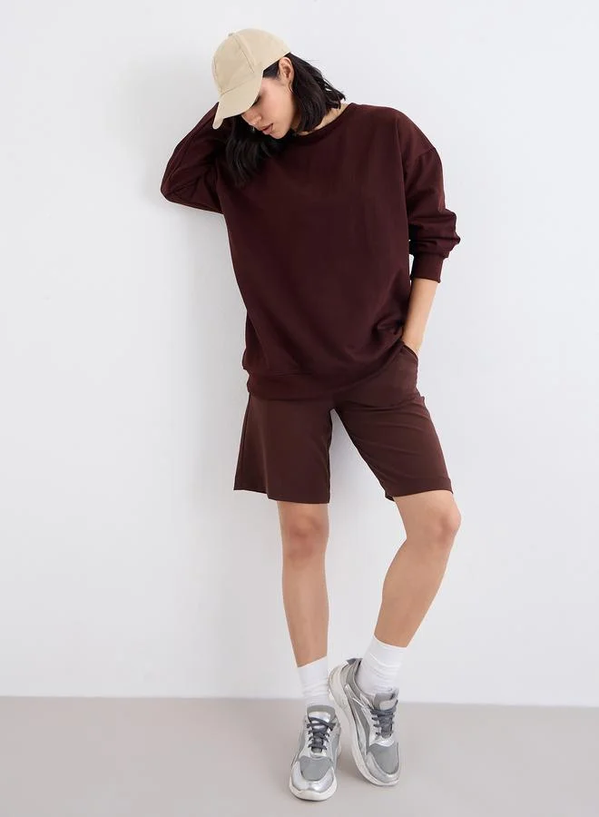 Styli Styli Women Longline Brown Sweatshirt
