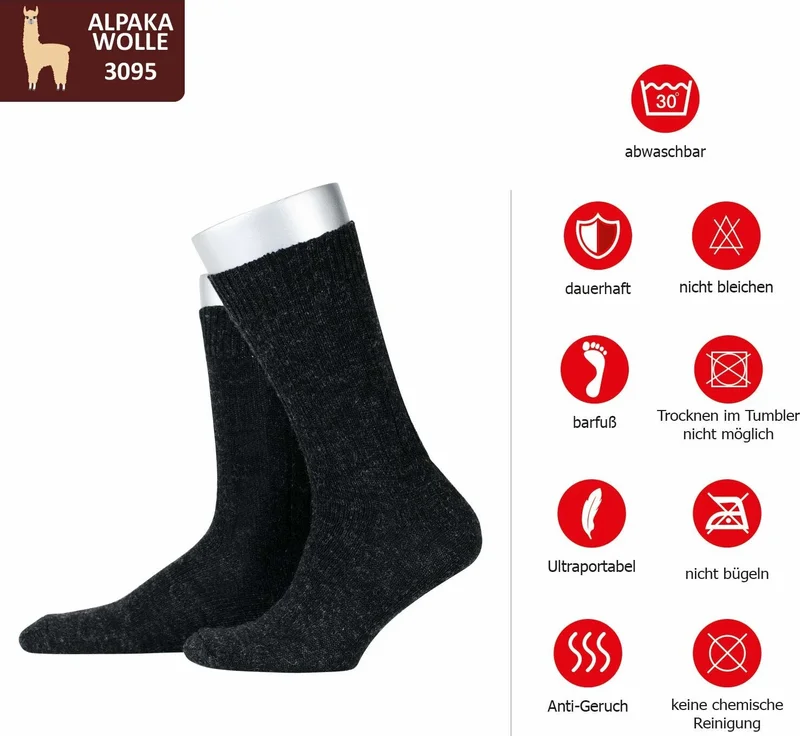 Gowith 2-Pack Alpaca Wool Winter Socks Fine Knit Gray Black (3095)
