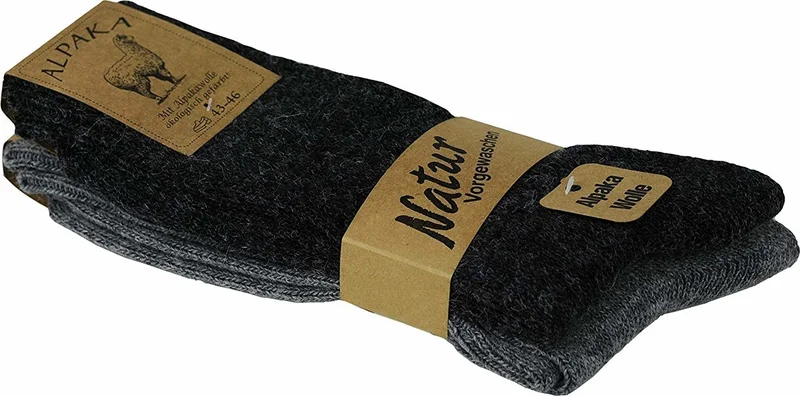 Gowith 2-Pack Alpaca Wool Winter Socks Fine Knit Gray Black (3095)
