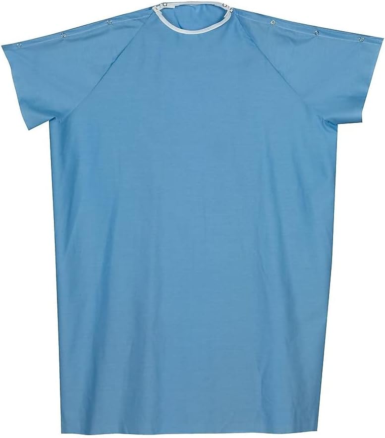 DMI Unisex Hospital Patient Gown with Back and Shoulder Snap, 36" Long, Blue