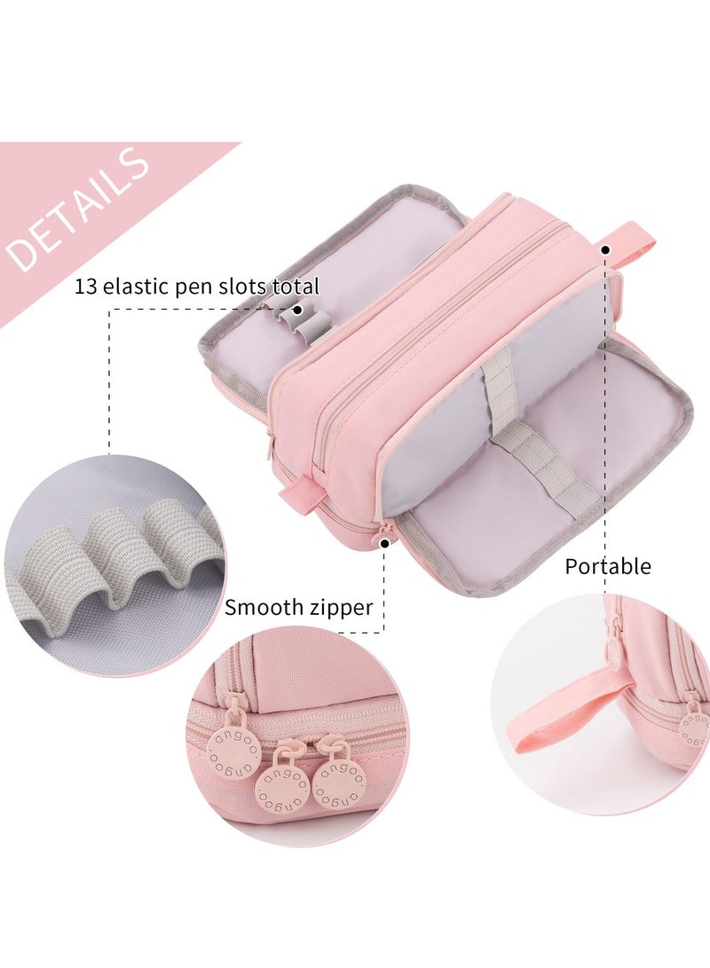 Chielor Chielor Large Capacity Pen Pencil Case with 4 Compartments, Multi-Slot Pencil Pouch Bag Aesthetic School Supplies Organizer for Teen Girls, Women, Adults (Pink)  - Image 2