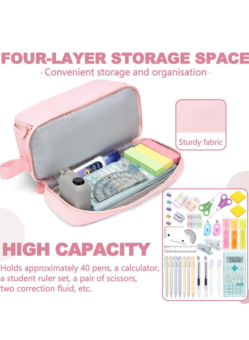 Chielor Chielor Large Capacity Pen Pencil Case with 4 Compartments, Multi-Slot Pencil Pouch Bag Aesthetic School Supplies Organizer for Teen Girls, Women, Adults (Pink)  - Image 3