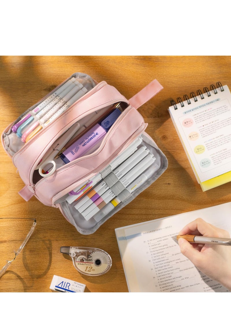 Chielor Chielor Large Capacity Pen Pencil Case with 4 Compartments, Multi-Slot Pencil Pouch Bag Aesthetic School Supplies Organizer for Teen Girls, Women, Adults (Pink)  - Image 5