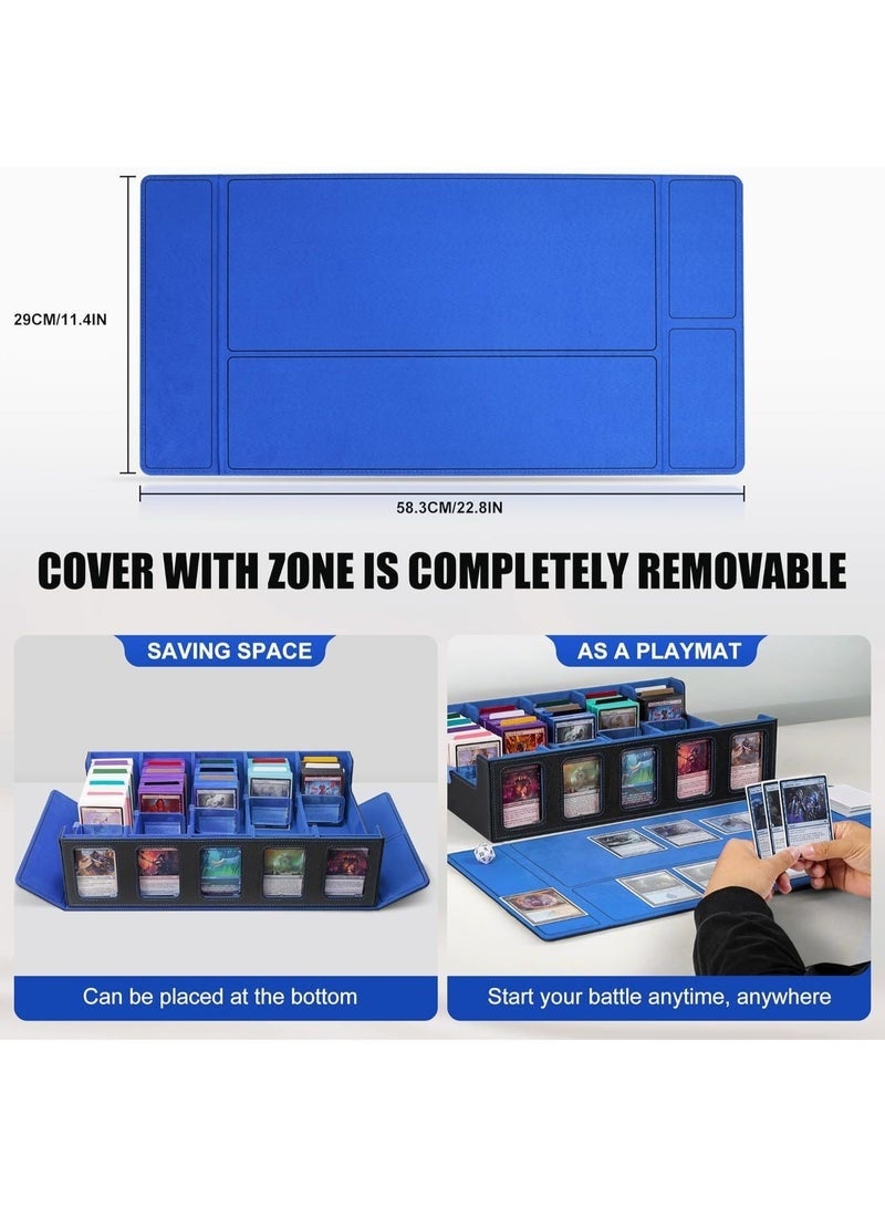 Kabinka Trading Card Storage Box with Commander Display , 4-Row Deck Case with Removable Lid; 2400+ Card Deck Box for MTG TCG Sports Card, 4 Top Loaders, 4 Stoppers, 24 Dividers,1 Dice Bag (Black+Blue) - Image 5
