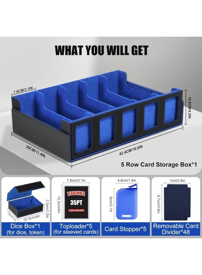 Kabinka Trading Card Storage Box with Commander Display , 4-Row Deck Case with Removable Lid; 2400+ Card Deck Box for MTG TCG Sports Card, 4 Top Loaders, 4 Stoppers, 24 Dividers,1 Dice Bag (Black+Blue) - Image 3