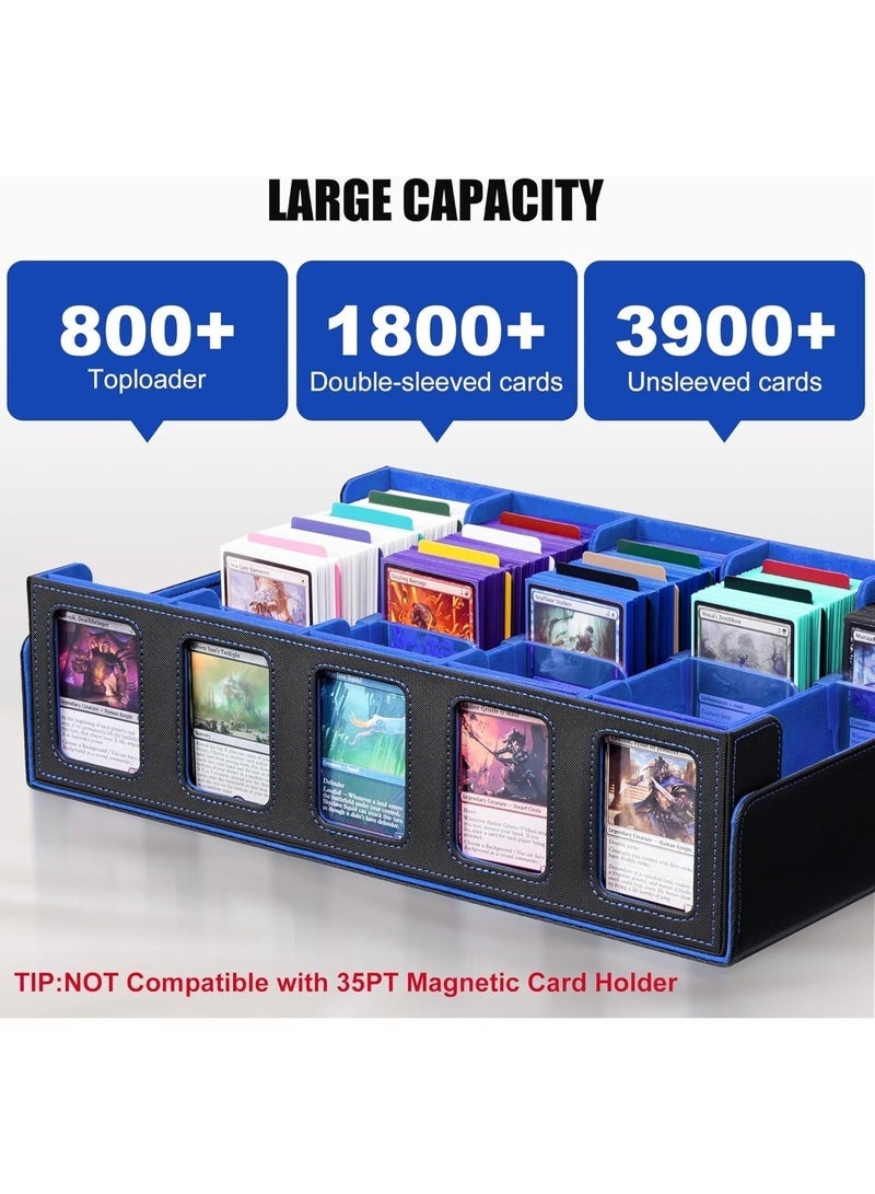 Kabinka Trading Card Storage Box with Commander Display , 4-Row Deck Case with Removable Lid; 2400+ Card Deck Box for MTG TCG Sports Card, 4 Top Loaders, 4 Stoppers, 24 Dividers,1 Dice Bag (Black+Blue) - Image 2