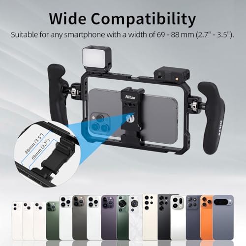 Nitze Smartphone Cage Universal Phone Video Rig with Ergonomic Side Handles Adjustable Cellphone Clamp and 5 Builtin Cold Shoes for Vlogger and Videographer TMP01B - Image 3