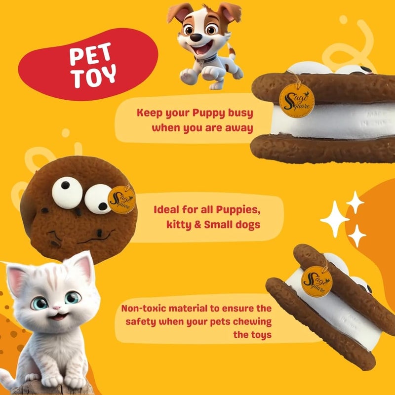 Sage Square لعبة بسكويت مطاطية تصدر صوتاً للكلاب والقطط: أطلق شغف المضغ مع صرير عالٍ، تسلية لساعات، لعبة مطاطية تفاعلية، سحب وضغط، فرحة نباح، متعة مع أوريو - Image 3
