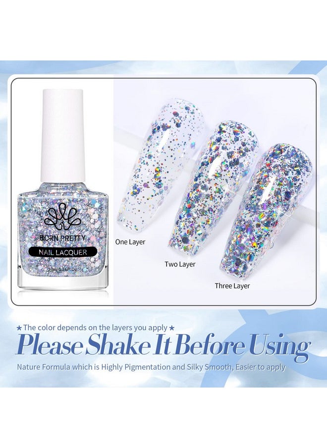 Born Pretty - Born Pretty Holographic Nail Polish Silver Glitter Sequins Nail Polish 10ML - Image 1