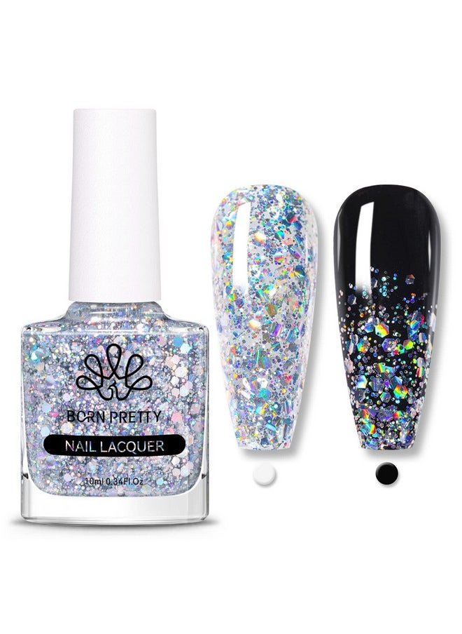 Born Pretty - Born Pretty Holographic Nail Polish Silver Glitter Sequins Nail Polish 10ML - Image 1