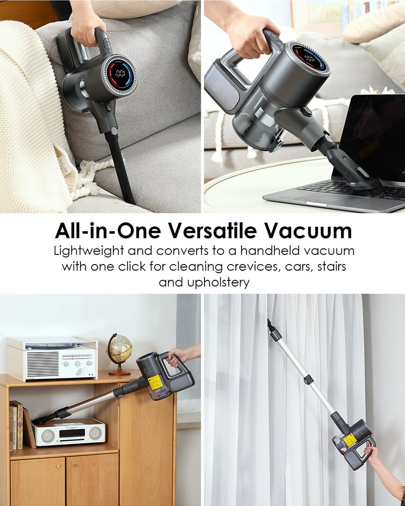 VersLife Cordless Vacuum Cleaner, 500W/40KPA Lightweight Stick Vacuum up to 40 mins Runtime, LED Display and Green Headlights, 6-Stages Filtration, Self-Standing Vacuum for Home Hard Floor, Carpet and Pet Hair - Image 5