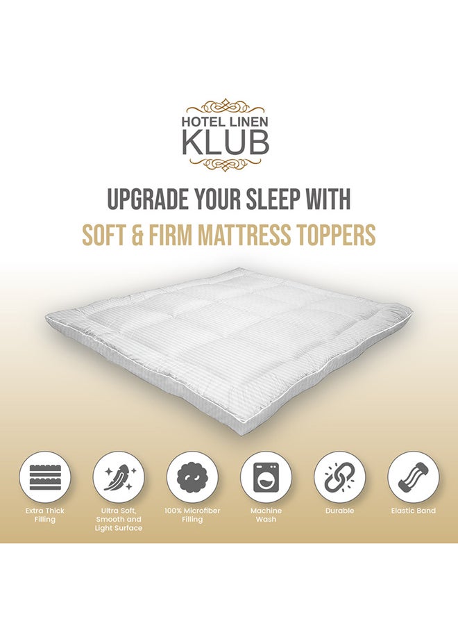 Hotel Linen Klub Deyarco Soft Comfort Double Mattress Topper - 85GSM Microfiber 1 cm Stripe Super Soft Fabric - 500GSM Soft, Firm ,and Extra Thick Fibersheet with 4 sides Elastic Bands-Size: 120 x 200cm ,White  - Image 2
