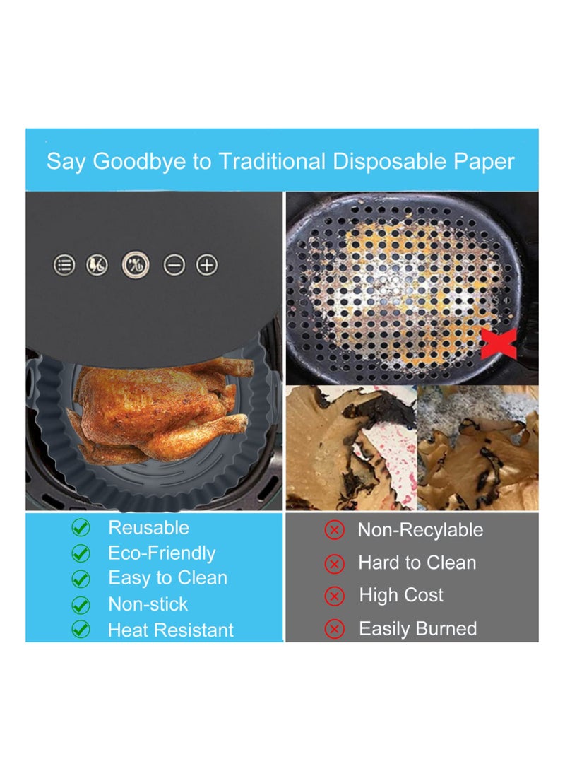 SOLARAE بطانات قلاية الهواء السيليكون، 2 قطع 7.9" ملحقات قلاية الهواء، بطانات دائرية قابلة لإعادة الاستخدام، بطانات ورقية قابلة للاستبدال، للخبز والشواء في الفرن والميكروويف - Image 2