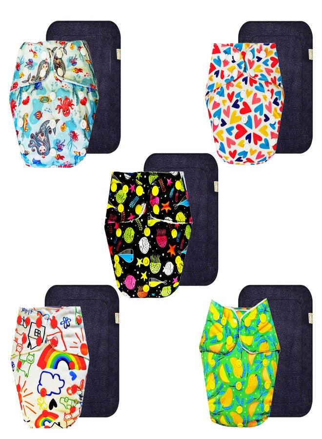 حفاضات قماشية فاخرة من دمبلدو مع حشوة سوداء (عبوة من 5) | مضادة للحساسية | تسمح بمرور الهواء | مناسبة للسفر | ضرورية للاستخدام اليومي | من 3 أشهر إلى 3 سنوات | للجنسين - Image 1