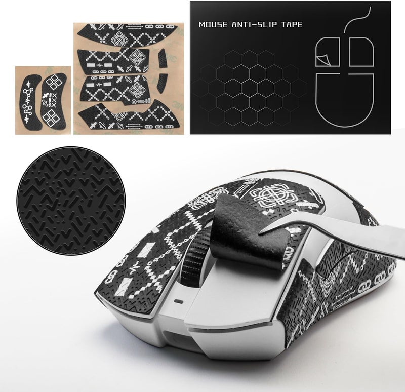 immoenuc Mouse Grip Tape Stickers for Razer Deathadder V3 / V3 Pro Mouse Anti Slip Skin Self-Adhesive,Pre-Cut,Sweat-Resistant Game Mice Accessories Pro Performance Upgrade (Black) - Image 2
