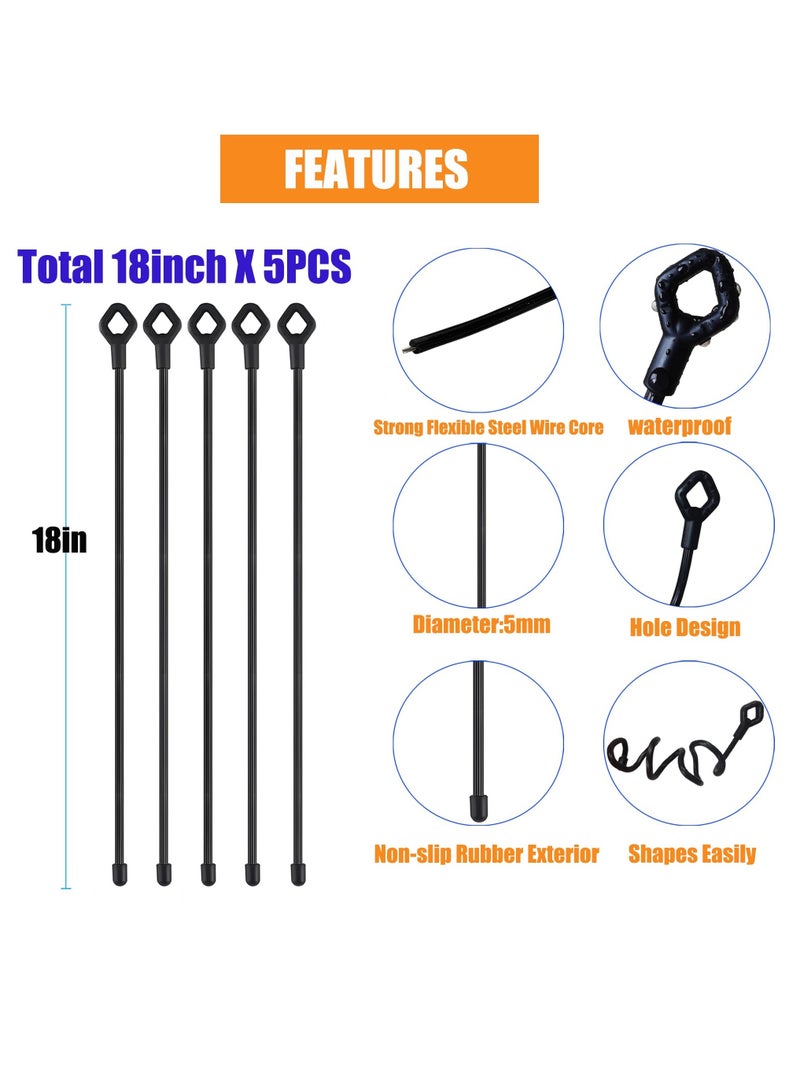5PCS 18-Inch Silicone Cable Tie with Holes, Reusable Steel-Core Silicone Twist Ties,Bundling and Holding Cord Tie for Indoor and Outdoor Use, Black - Image 2