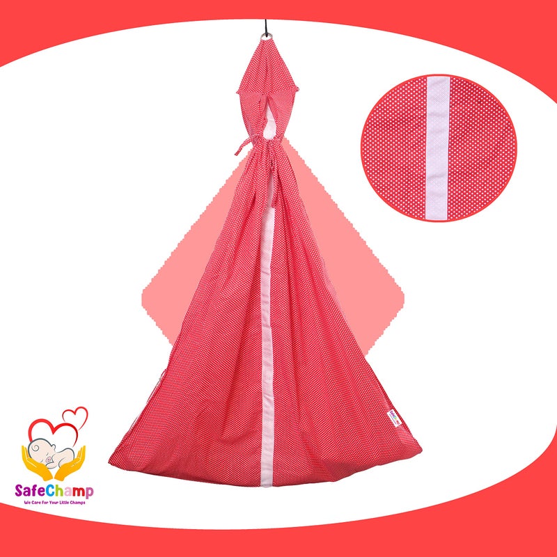 SafeChamp Small Dots Baby Cradle Cloth with Seperator and Metal Window Cradle Hanger. (Dark Blue) - Image 5