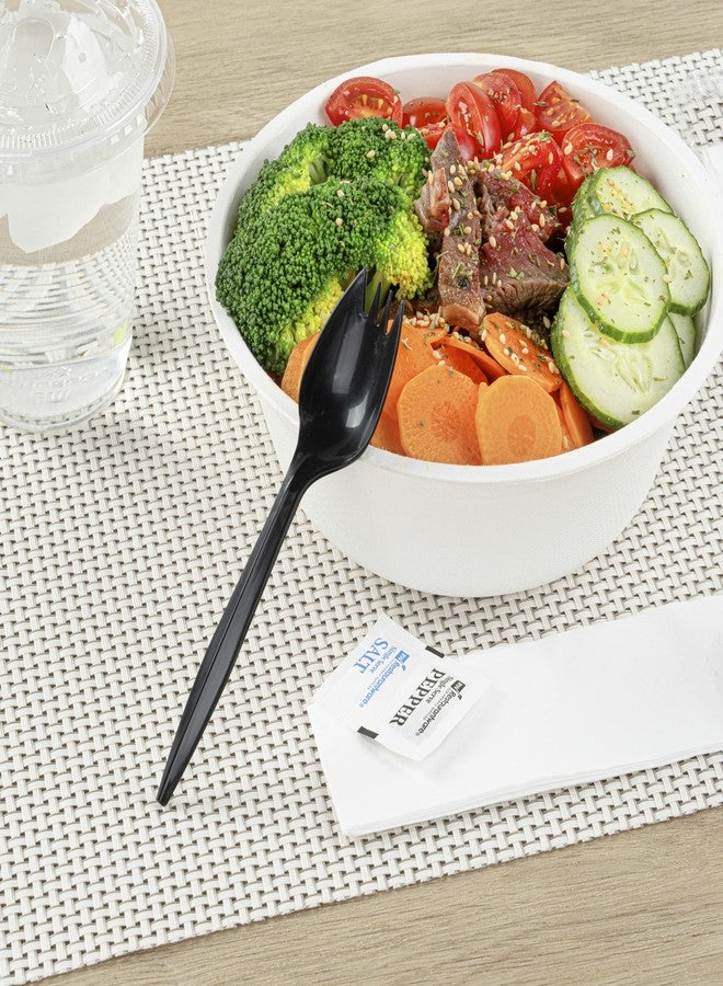 Restaurantware-RW Base 5.3 Inch Disposable Sporks, 500 Durable Medium Weight Sporks - With Napkin And Salt/Pepper Packets, Black Plastic Sporks, Individually Wrapped, For Restaurants And Travel - Image 5