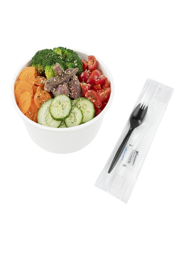 Restaurantware-RW Base 5.3 Inch Disposable Sporks, 500 Durable Medium Weight Sporks - With Napkin And Salt/Pepper Packets, Black Plastic Sporks, Individually Wrapped, For Restaurants And Travel - Image 2
