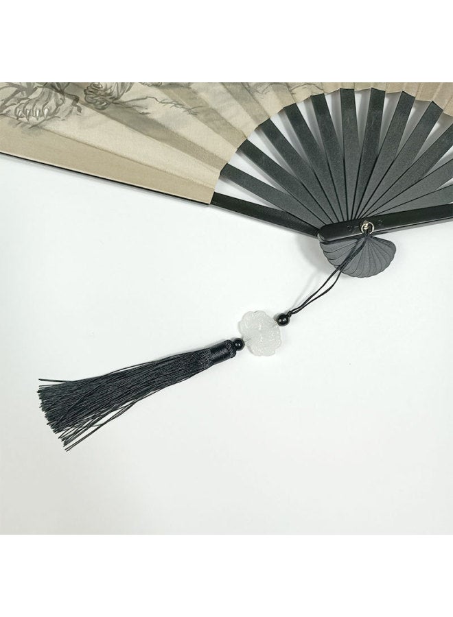 Chinese Style 8 Inch Plastic Fan With Tassel Pendant Antique Domineering Folding Fan Men's Hanfu Dance Silk Cloth Fan Wholesale-Specification:8inch Animal Fan-Colour:8inch Tassel Folding Fan-03 - Image 4